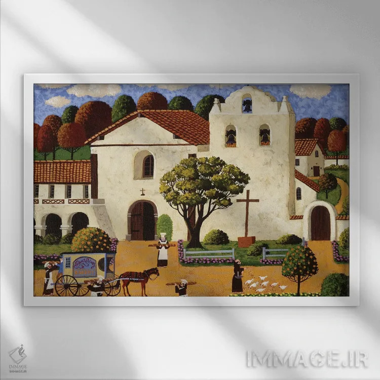 تابلو دکوراتیو قرص های نان از کلیسا اثر هرونیم - نمای قابدار سفید