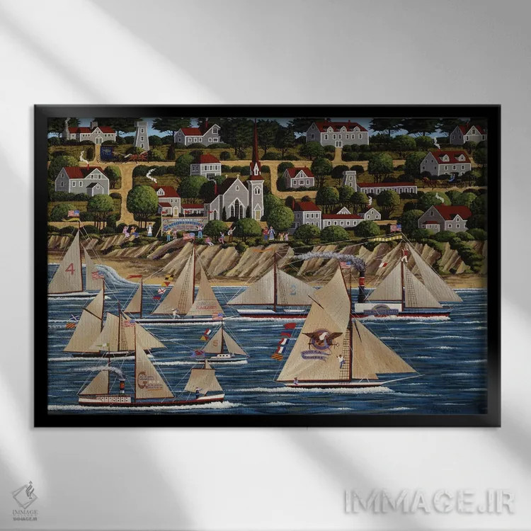 تابلو دکوراتیو مسابقه قایق رانی مندوسینو اثر هرونیم - نمای قابدار مشکی