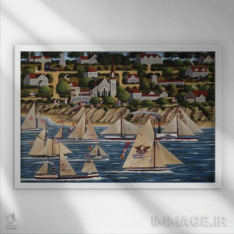 تابلو دکوراتیو مسابقه قایق رانی مندوسینو اثر هرونیم - نمای قابدار سفید