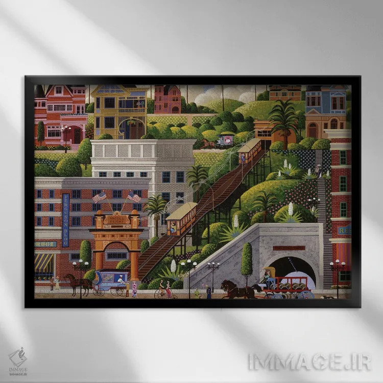 تابلو دکوراتیو تله کابین فرشتگان اثر هرونیم - نمای قابدار مشکی