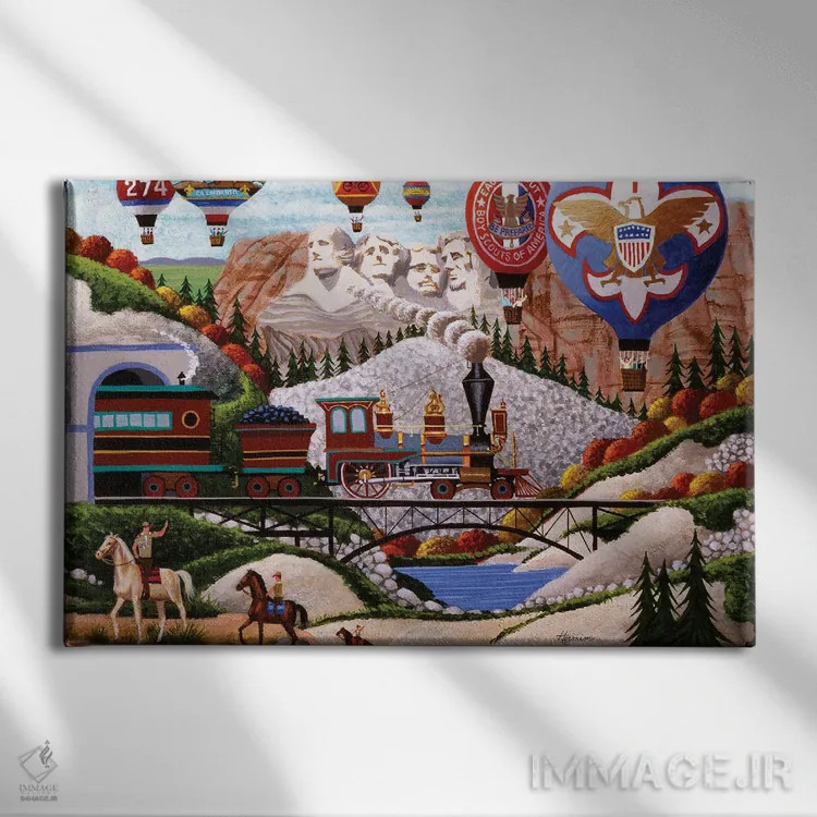 تابلو دکوراتیو کوه راشمور در نسخه پیشاهنگان پسر اثر هرونیم - نمای روبهرو روی دیوار