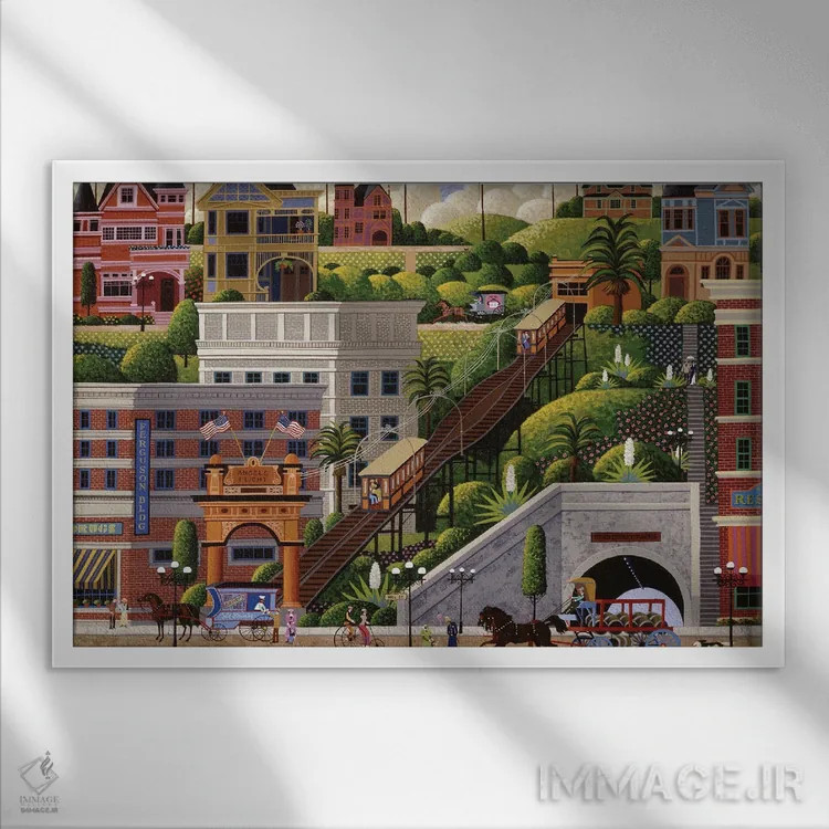 تابلو دکوراتیو تله کابین فرشتگان اثر هرونیم - نمای قابدار سفید