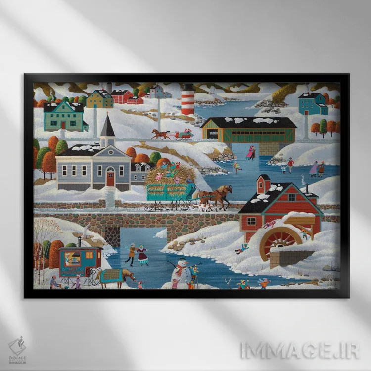 تابلو دکوراتیو زمستان در نیوانگلند اثر هرونیم - نمای قابدار مشکی
