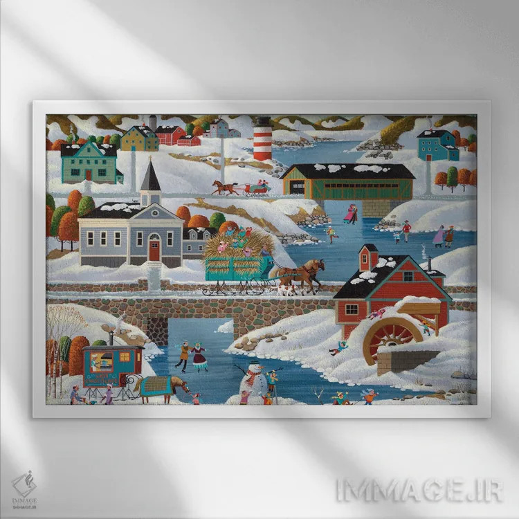 تابلو دکوراتیو زمستان در نیوانگلند اثر هرونیم - نمای قابدار سفید
