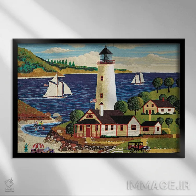 تابلو دکوراتیو گردش در کنار فانوس دریایی اثر هرونیم - نمای قابدار مشکی