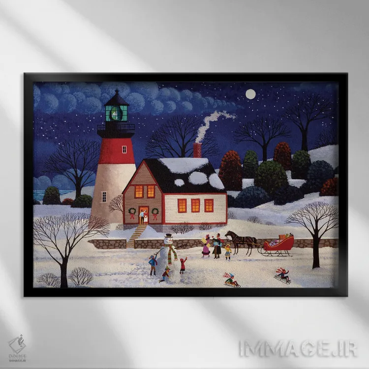 تابلو دکوراتیو در نور قبل از کریسمس اثر هرونیم - نمای قابدار مشکی