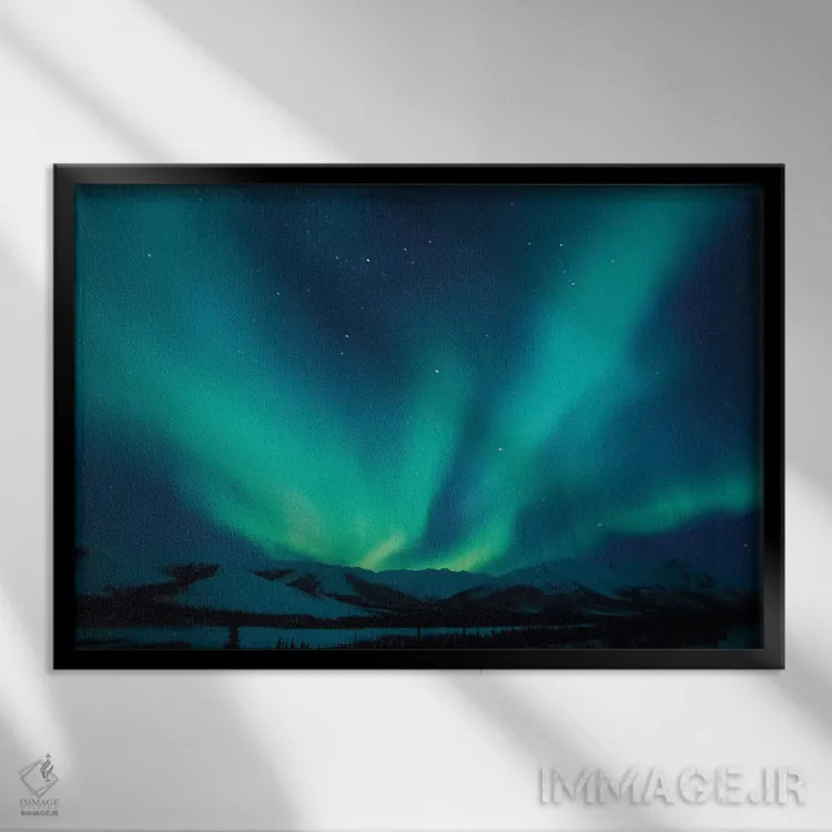 تابلو دکوراتیو Brooks Range, Alaska, USA,شفق قطبی بر فراز کوه های اندیکات، رشته… اثر هیو رز - نمای قابدار مشکی