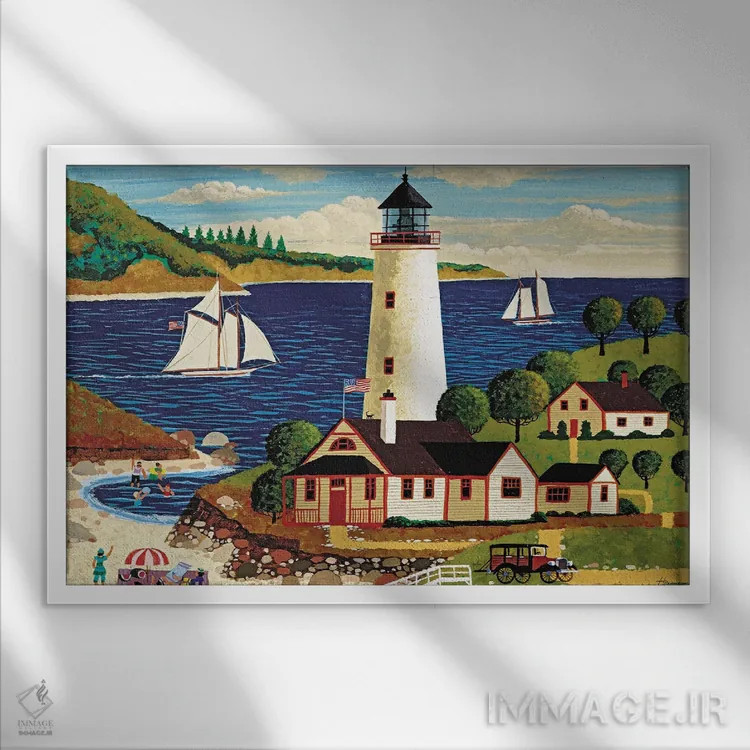 تابلو دکوراتیو گردش در کنار فانوس دریایی اثر هرونیم - نمای قابدار سفید