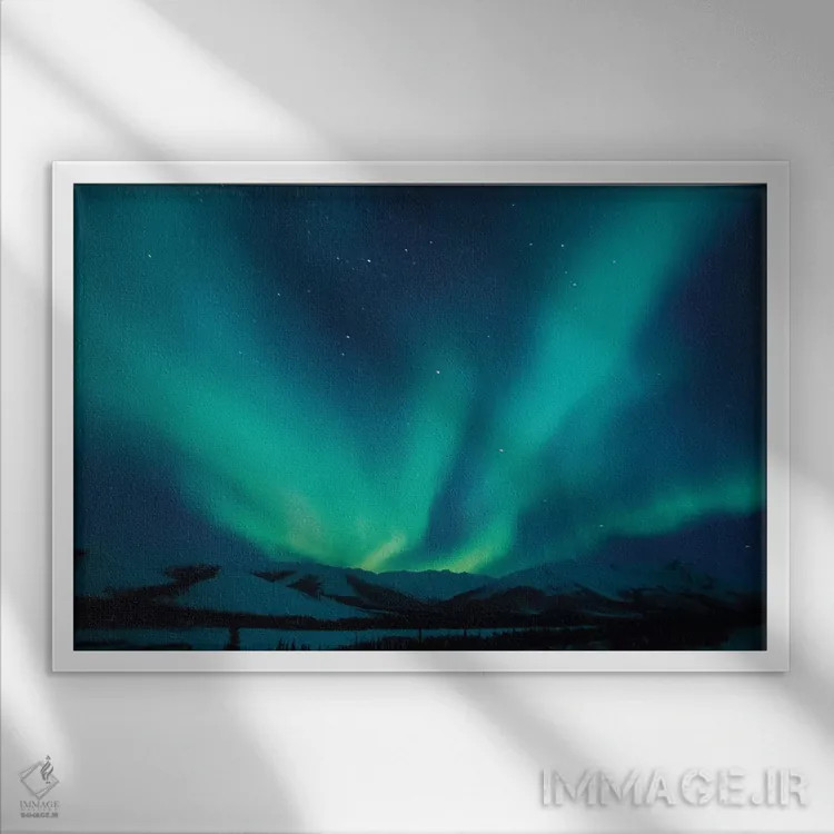 تابلو دکوراتیو Brooks Range, Alaska, USA,شفق قطبی بر فراز کوه های اندیکات، رشته… اثر هیو رز - نمای قابدار سفید