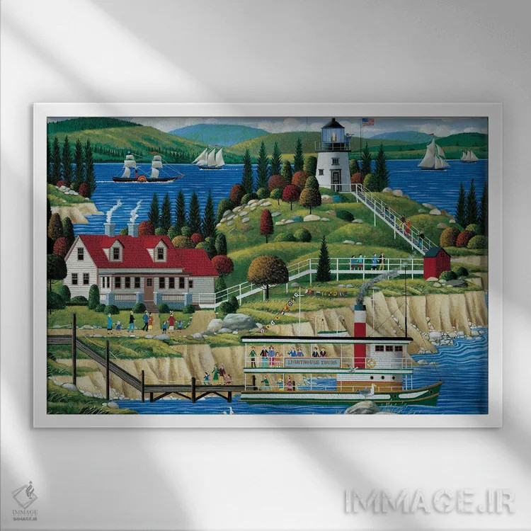 تابلو دکوراتیو فانوس دریایی اوولز هد اثر هرونیم - نمای قابدار سفید