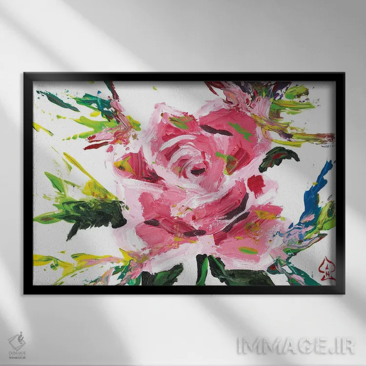 تابلو دکوراتیو رز صورتی انتزاعی اثر اندرو هار - نمای قابدار مشکی