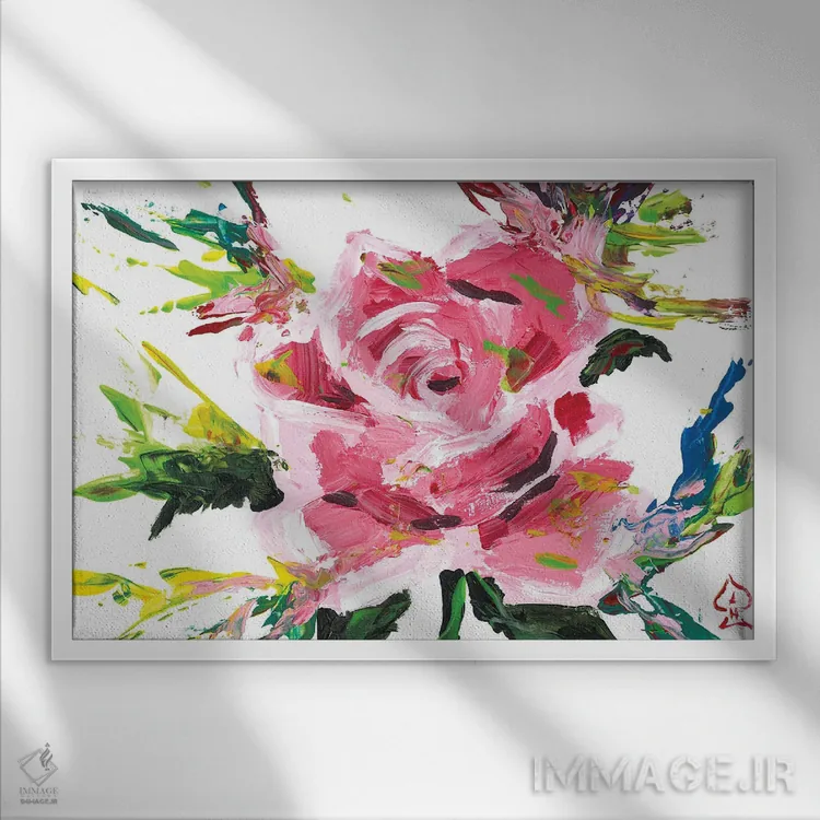 تابلو دکوراتیو رز صورتی انتزاعی اثر اندرو هار - نمای قابدار سفید