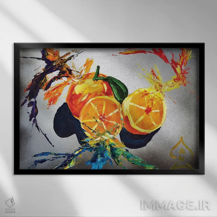 تابلو دکوراتیو انفجار نارنجی اثر اندرو هار - نمای قابدار مشکی