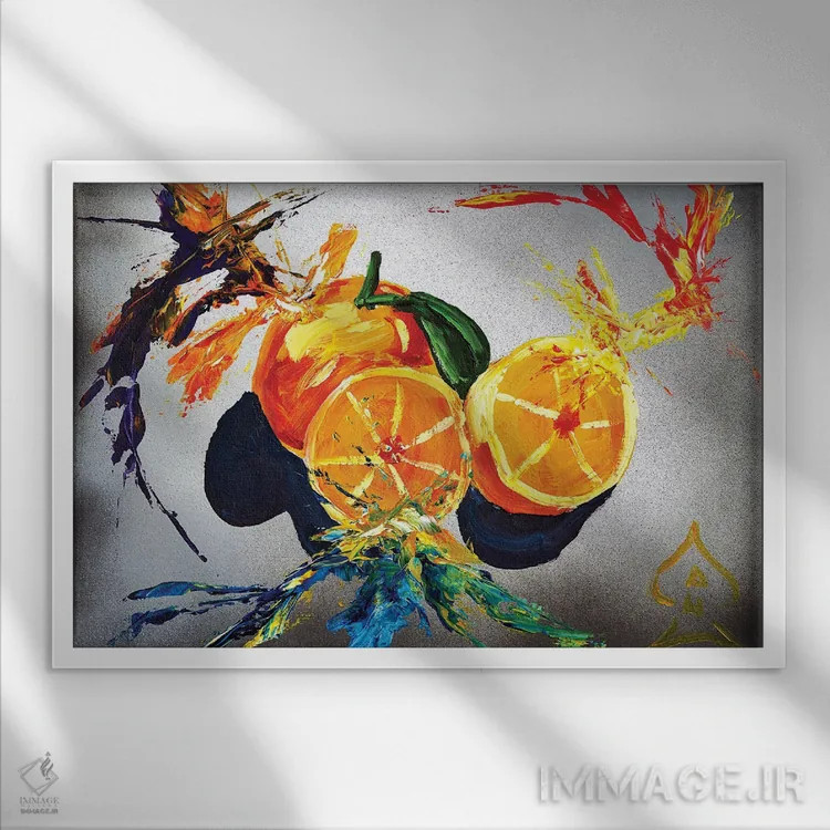 تابلو دکوراتیو انفجار نارنجی اثر اندرو هار - نمای قابدار سفید