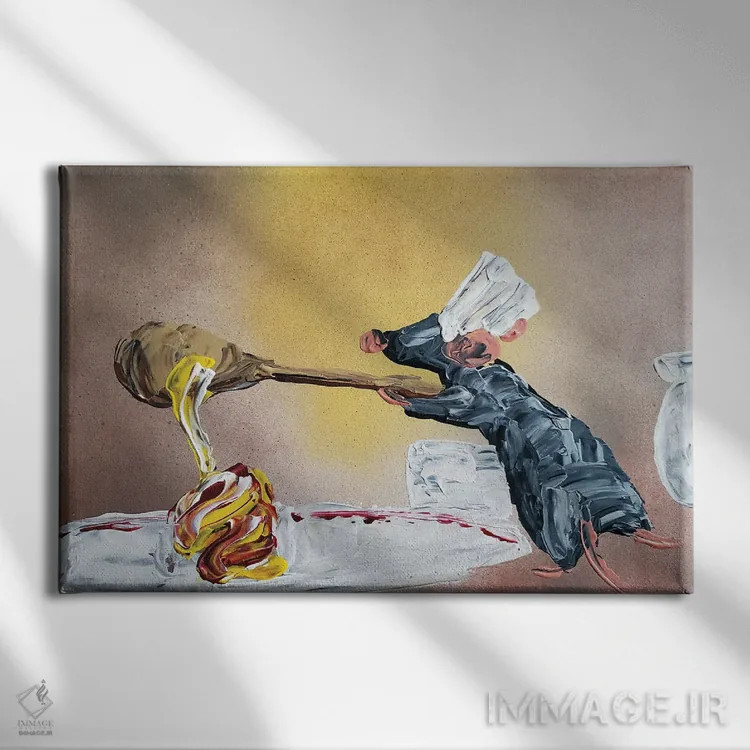 تابلو دکوراتیو رمی در حال آشپزی اثر اندرو هار - نمای روبهرو روی دیوار