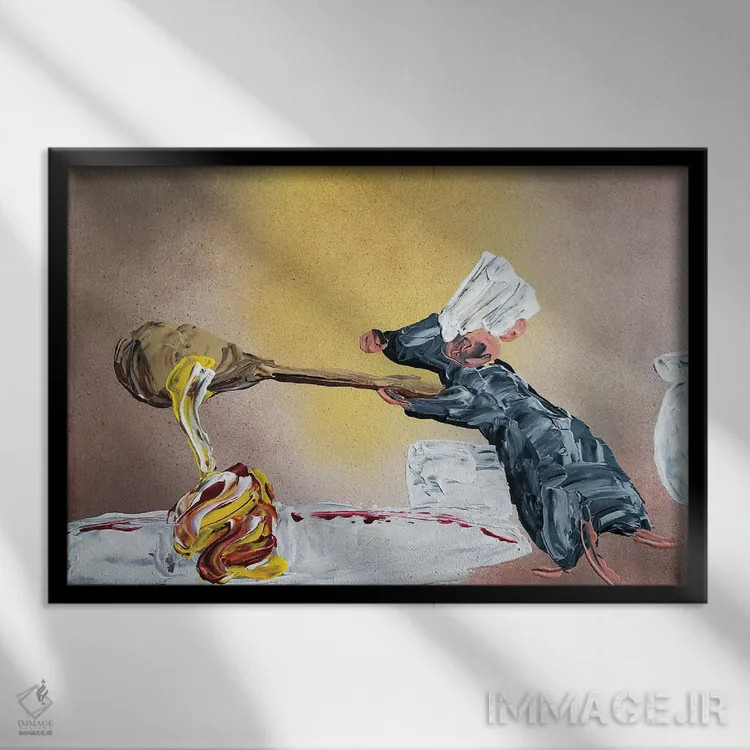 تابلو دکوراتیو رمی در حال آشپزی اثر اندرو هار - نمای قابدار مشکی