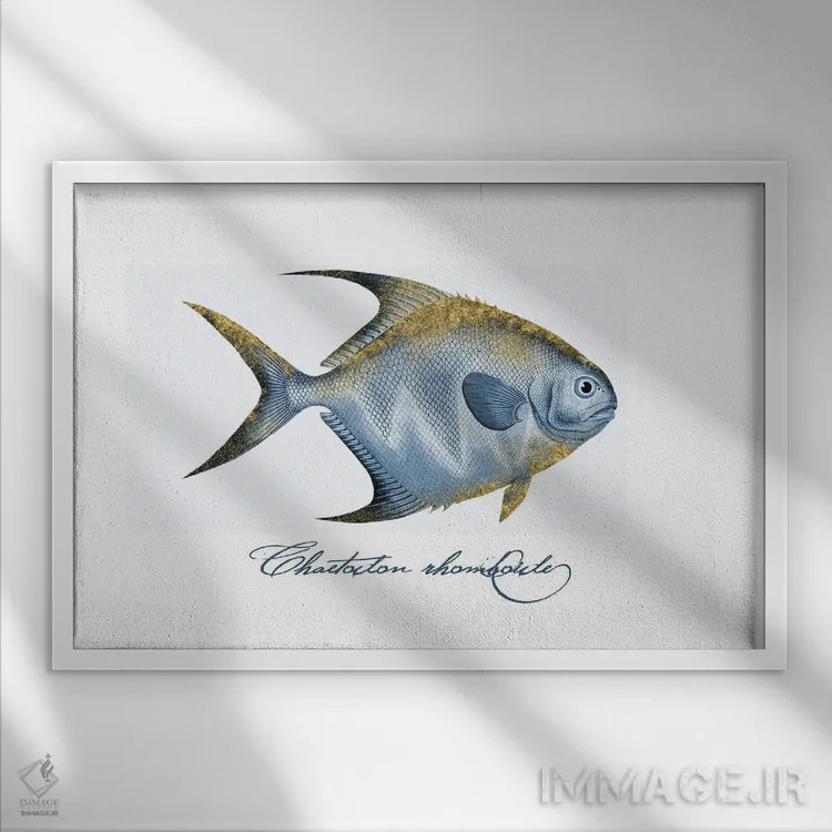 تابلو دکوراتیو ماهی پروانه ای بال تزئین شده دوم اثر آندریا هازه - نمای قابدار سفید