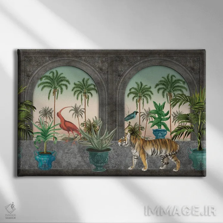 تابلو دکوراتیو قصر سلطان و ببر اثر آندریا هازه - نمای روبهرو روی دیوار