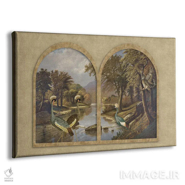 تابلو دکوراتیو رودخانه با درناها اثر آندریا هازه - نمای پرسپکتیو محصول