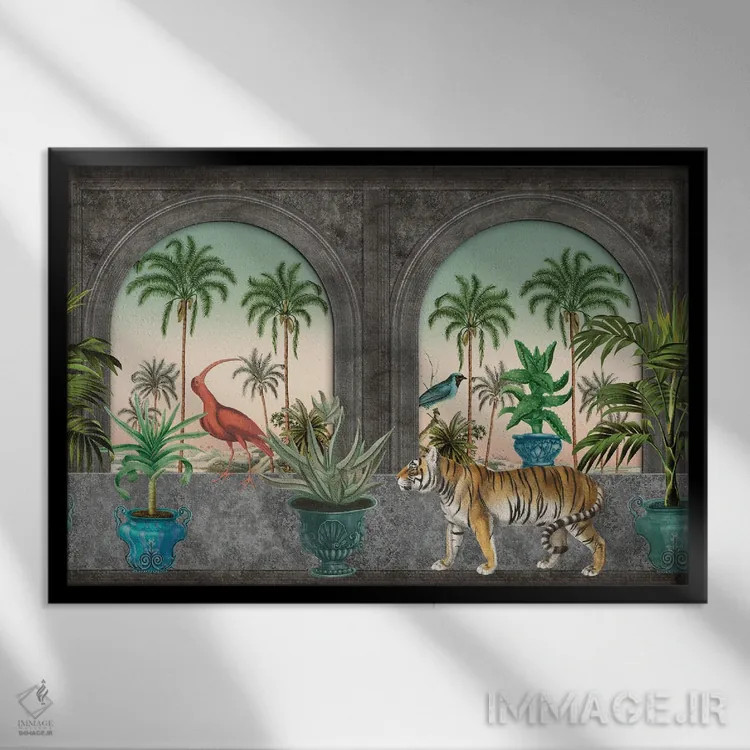 تابلو دکوراتیو قصر سلطان و ببر اثر آندریا هازه - نمای قابدار مشکی