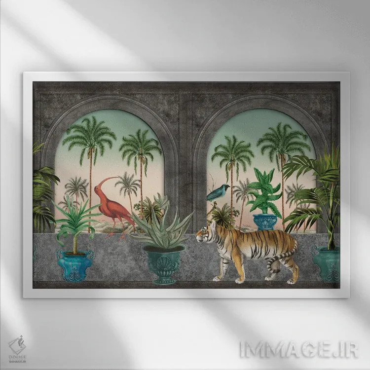 تابلو دکوراتیو قصر سلطان و ببر اثر آندریا هازه - نمای قابدار سفید