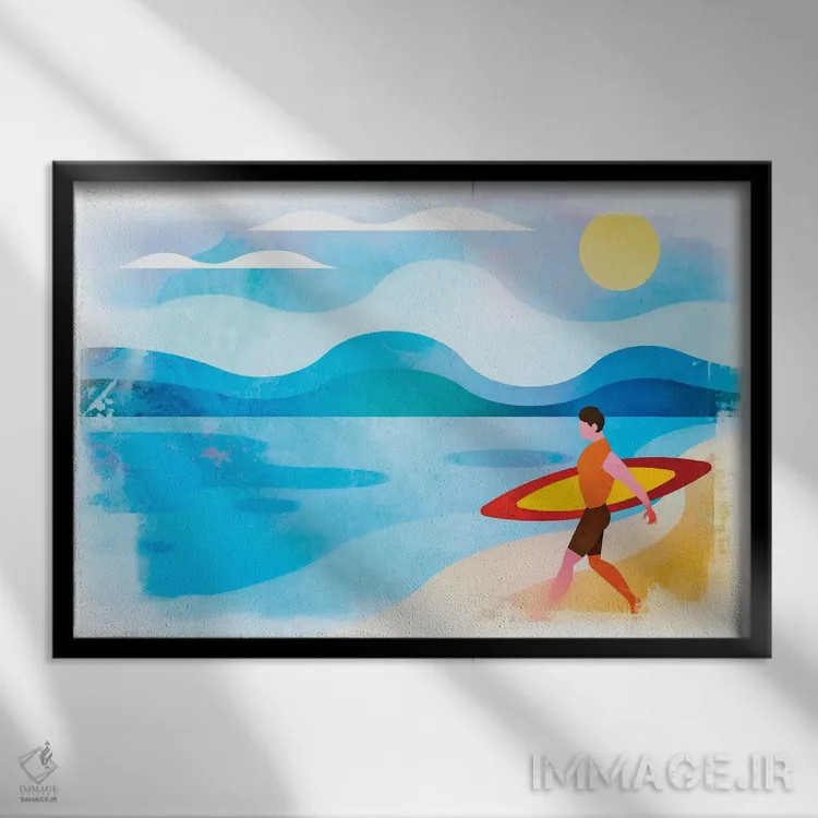 تابلو دکوراتیو بهشت موج سواران اثر آندریا هازه - نمای قابدار مشکی