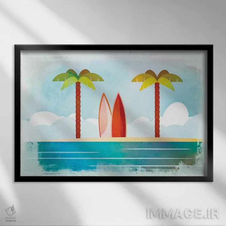 تابلو دکوراتیو جزیره استوایی اثر آندریا هازه - نمای قابدار مشکی