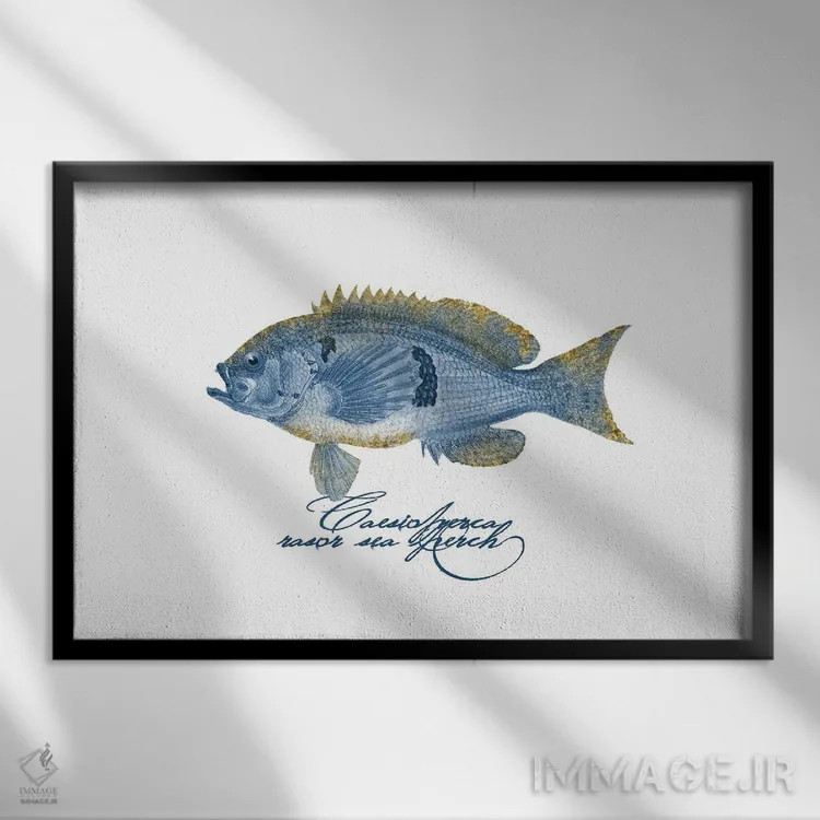 تابلو دکوراتیو ماهی پرچ آرایشی با بال تزیینی اثر آندریا هازه - نمای قابدار مشکی