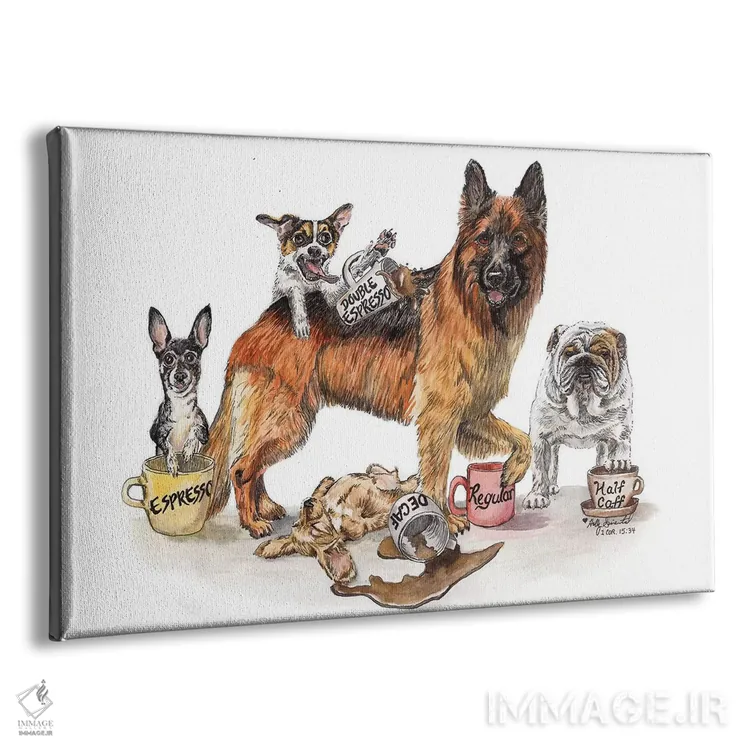 تابلو دکوراتیو سگ های قهوه خور اثر هالی سیمنتال - نمای پرسپکتیو محصول