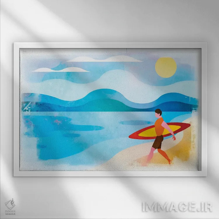 تابلو دکوراتیو بهشت موج سواران اثر آندریا هازه - نمای قابدار سفید