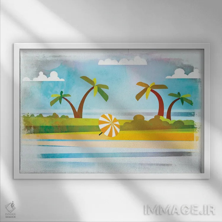 تابلو دکوراتیو روز ساحلی استوایی اثر آندریا هازه - نمای قابدار سفید