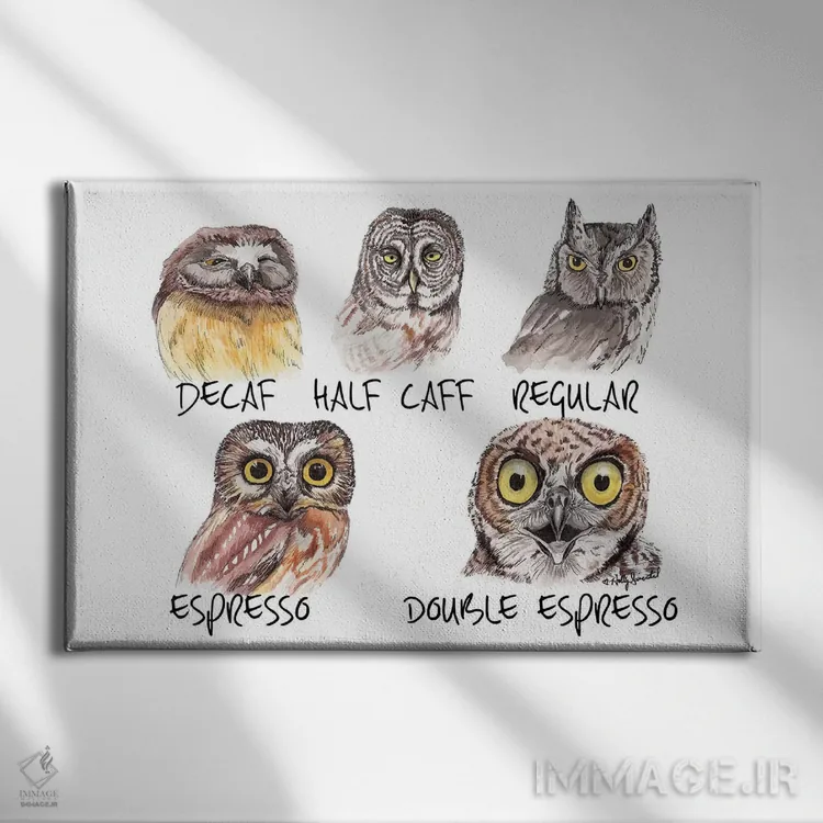 تابلو دکوراتیو متر کافئین جغد اثر هالی سیمنتال - نمای روبهرو روی دیوار