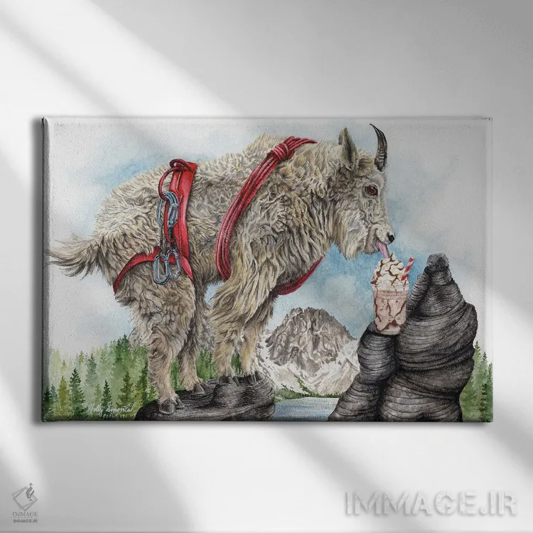 تابلو دکوراتیو موکا بز کوهی اثر هالی سیمنتال - نمای روبهرو روی دیوار