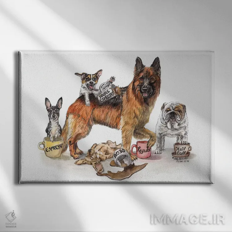 تابلو دکوراتیو سگ های قهوه خور اثر هالی سیمنتال - نمای روبهرو روی دیوار