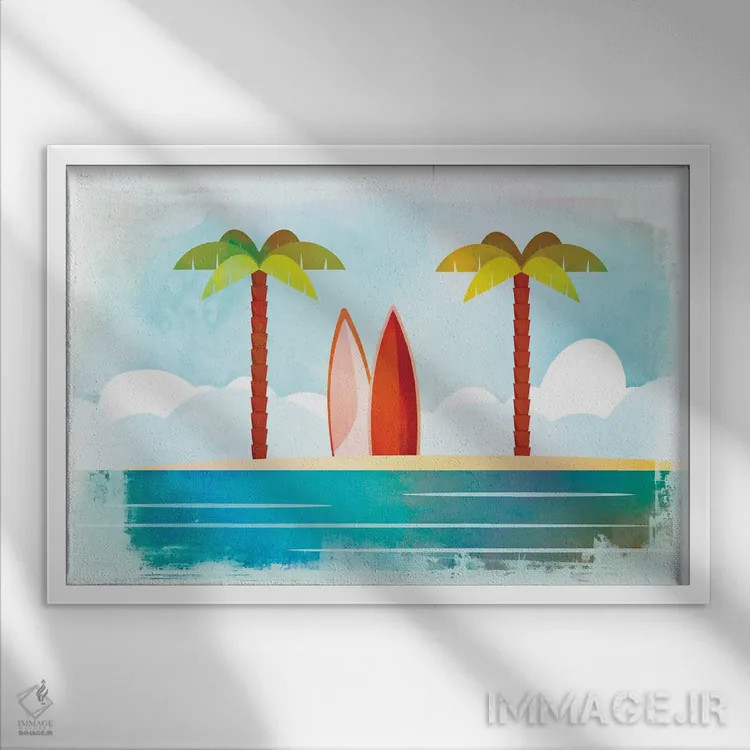 تابلو دکوراتیو جزیره استوایی اثر آندریا هازه - نمای قابدار سفید