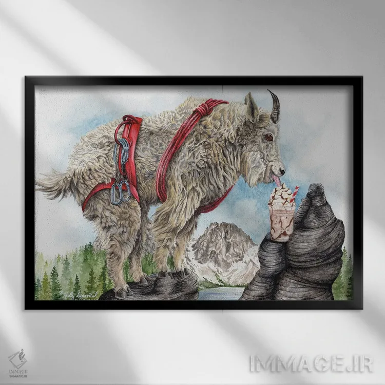 تابلو دکوراتیو موکا بز کوهی اثر هالی سیمنتال - نمای قابدار مشکی