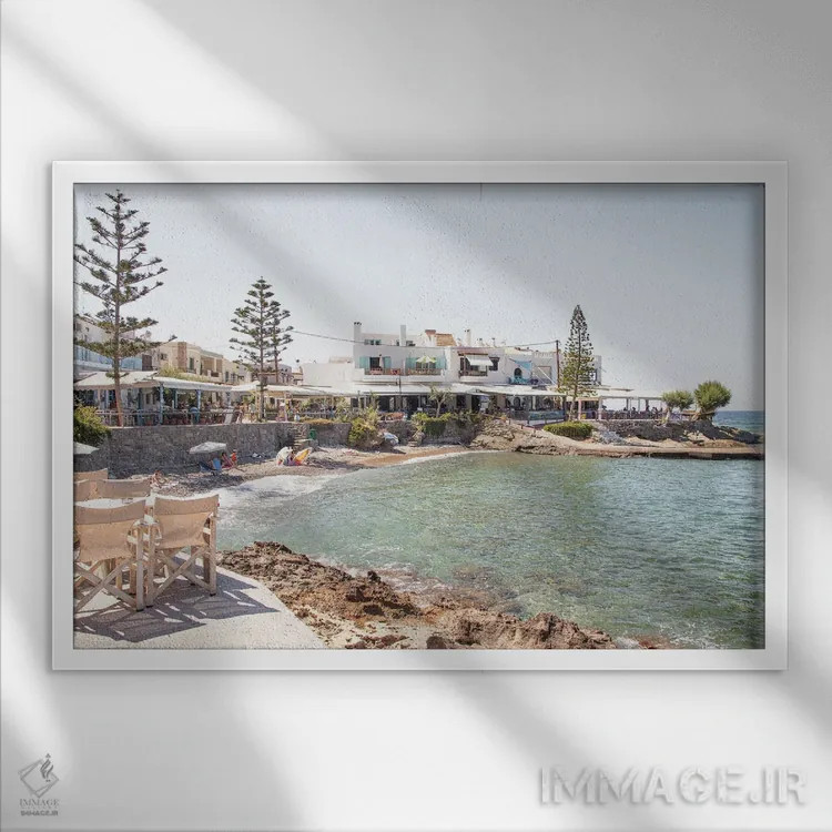 تابلو دکوراتیو منظره ساحلی در یونان اثر هنریکه شنک - نمای قابدار سفید