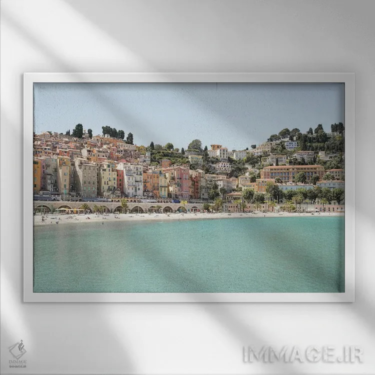 تابلو دکوراتیو ساحل رنگارنگ منتون اثر هنریکه شنک - نمای قابدار سفید