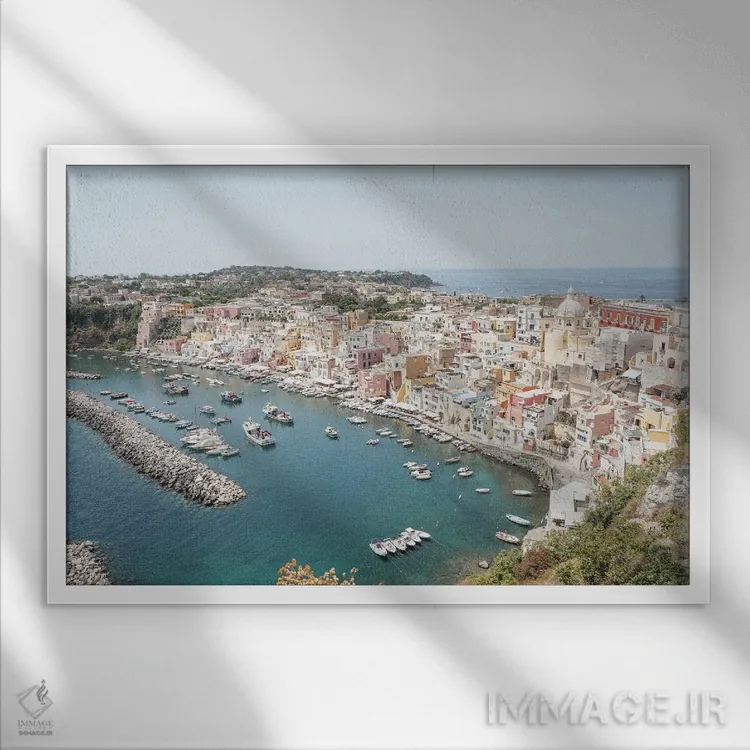 تابلو دکوراتیو Italy,نمای جزیره پروچیدا، ایتالیا اثر هنریکه شنک - نمای قابدار سفید