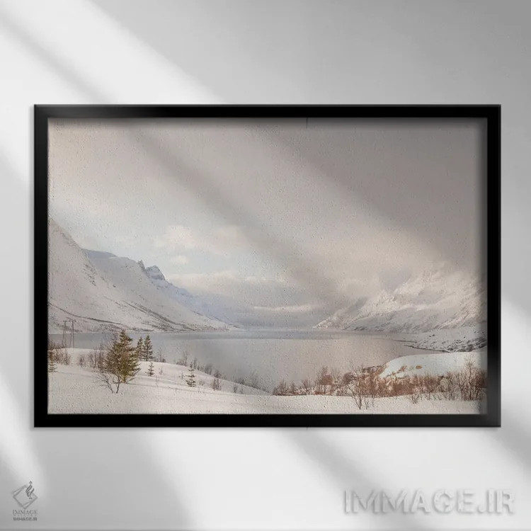 تابلو دکوراتیو منظره دریاچه کوهستانی در نروژ اثر هنریکه شنک - نمای قابدار مشکی