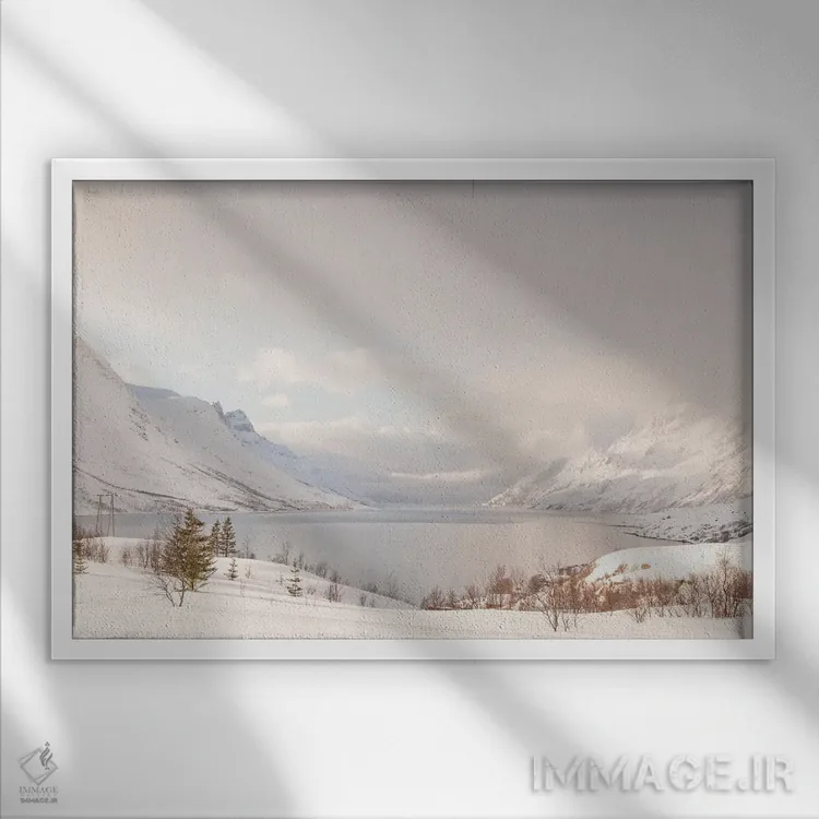 تابلو دکوراتیو منظره دریاچه کوهستانی در نروژ اثر هنریکه شنک - نمای قابدار سفید