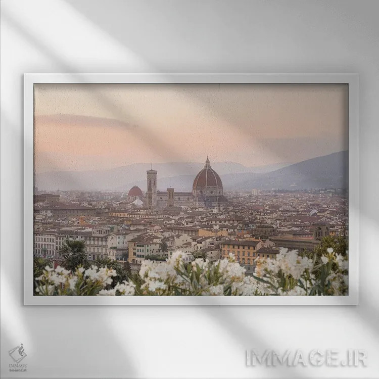 تابلو دکوراتیو غروب در فلورانس ۲ اثر هنریکه شنک - نمای قابدار سفید