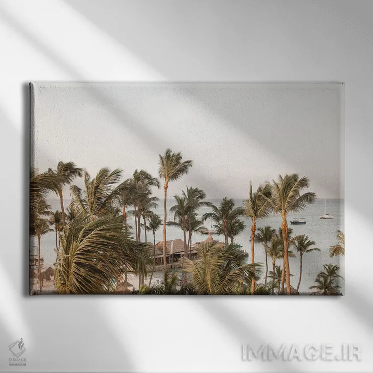 تابلو دکوراتیو ساحل نخل آروبا اثر هنریکه شنک - نمای روبهرو روی دیوار