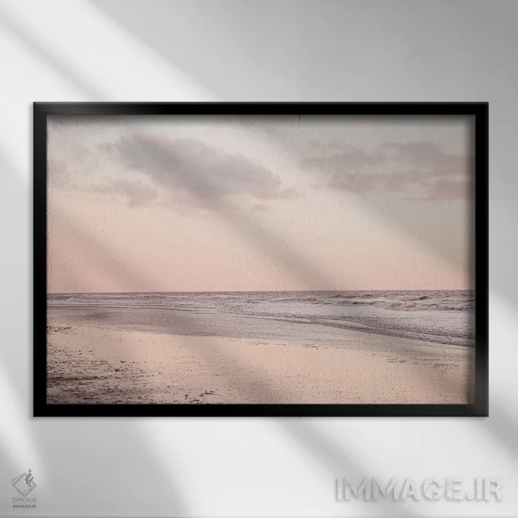 تابلو دکوراتیو غروب صورتی ساحل هلند اثر هنریکه شنک - نمای قابدار مشکی