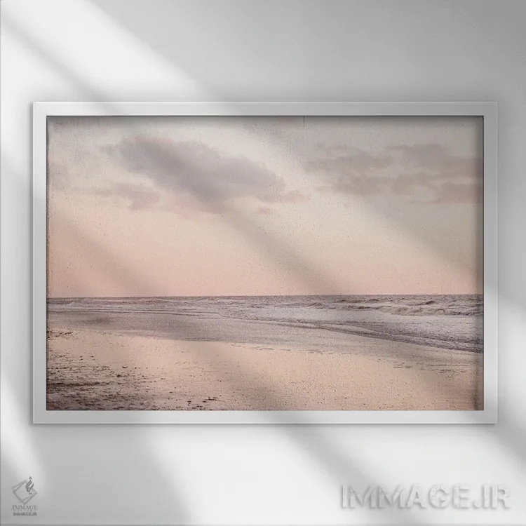 تابلو دکوراتیو غروب صورتی ساحل هلند اثر هنریکه شنک - نمای قابدار سفید