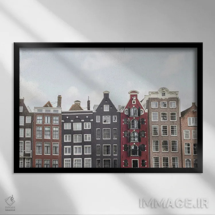 تابلو دکوراتیو خانه های کانالی آمستردام اثر هنریکه شنک - نمای قابدار مشکی