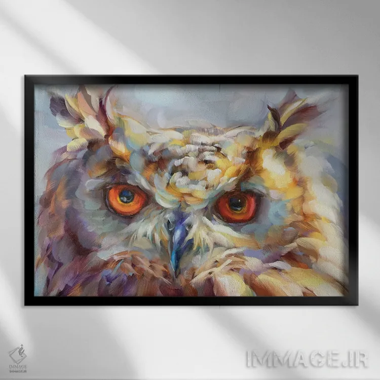 تابلو دکوراتیو مطالعه جغد ۱۴ اثر هالی استورلی - نمای قابدار مشکی