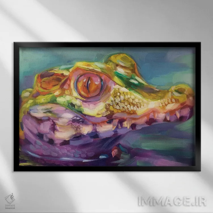 تابلو دکوراتیو مطالعه بچه کروکودیل اثر هالی استورلی - نمای قابدار مشکی