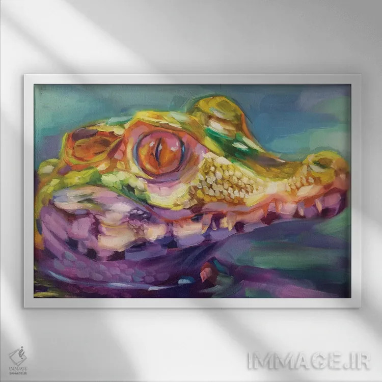 تابلو دکوراتیو مطالعه بچه کروکودیل اثر هالی استورلی - نمای قابدار سفید