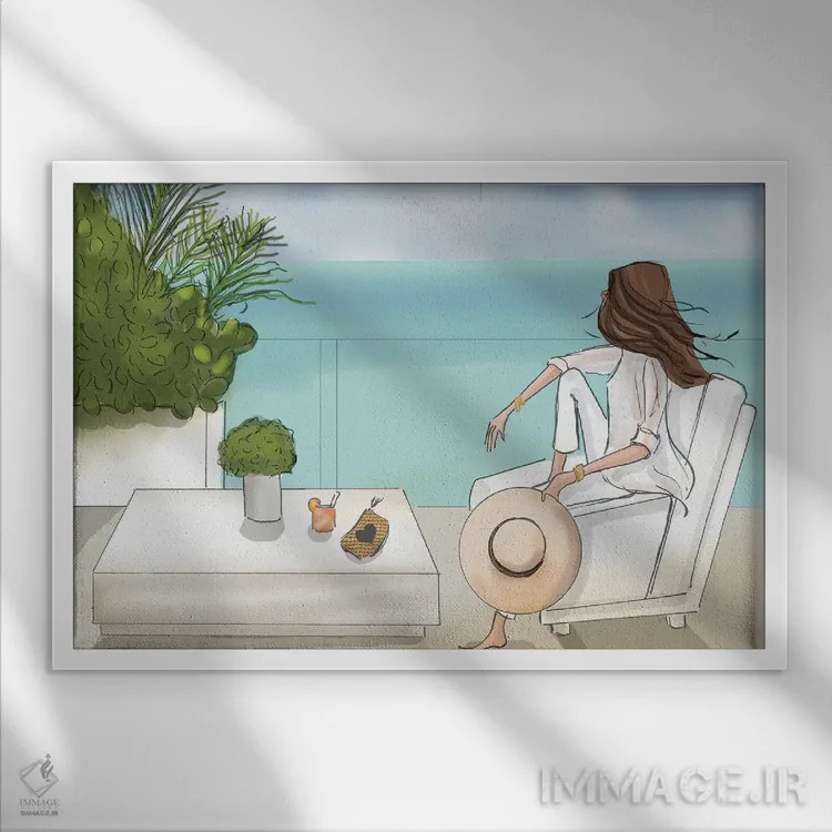 تابلو دکوراتیو آخر هفته در میامی روی تراس اثر هدر استیلافسن - نمای قابدار سفید